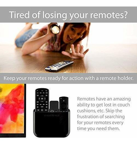 2 Soportes Porta Controles Remoto Para Pared Negro 1