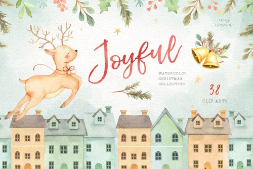 Kit Imagenes Png Cliparts Navidad Reno Casas Acuarela Es18 0