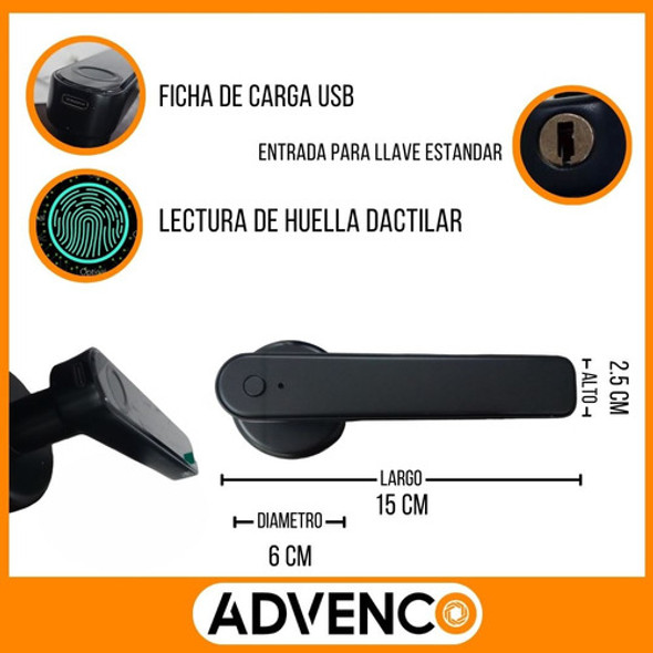 Cerradura Manija C/huella Digital Y Digitos Llave 1