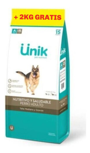 Unik Perro Adulto Razas Med/grandes X 15 Kg + 2 Kg De Regalo 0