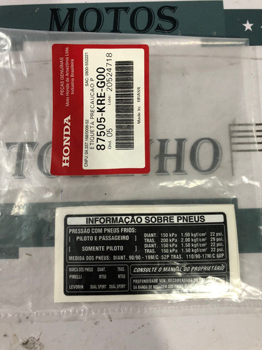 Etiqueta Precaução Pneu Honda Bros 160 2015 À 2019 1