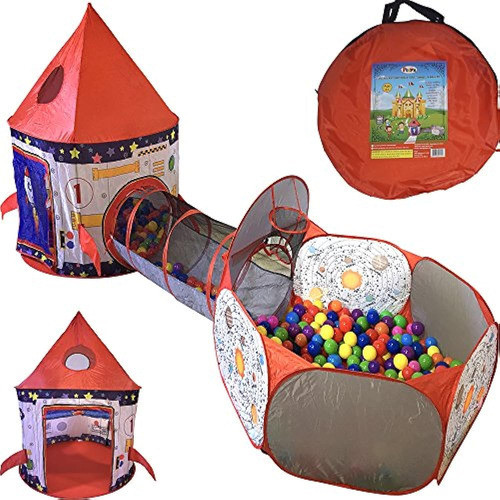 Playz 3pc Rocket Ship Astronaut Kids Play Carpa, Túnel, Y Ba 0