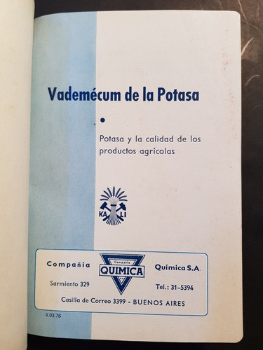 Vademecum De La Potasa. Compañia Química S. A. 50n 542 1