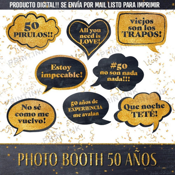 Photo Booth Imprimible - Cumple 50 Años  Props Glitter 1