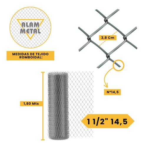 Rollo De Alambre De Tejido Romboidal 10x1,80mts 1,5'' N°14,5 1