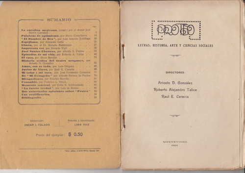 1922 Uruguay Tipografia Modernista Revista Proteo N° 5 Raro 1