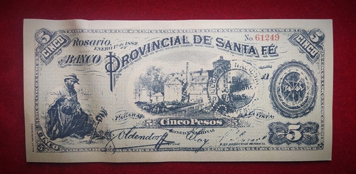 Billete 5 Pesos Facsimil Banco De Santa Fe 1882 Publici 0