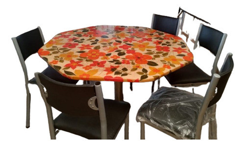 Mesa Octogonal Con 6 Sillas De Cuerina Y Caño 0