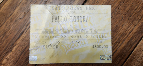 Entrada Paulo Londra 28 De Septiembre De 2018 Gran Rex 0