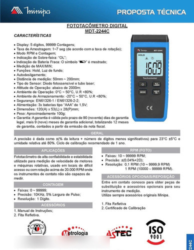 Fototacometro Digital Minipa Mdt-2244c Original Novo 1