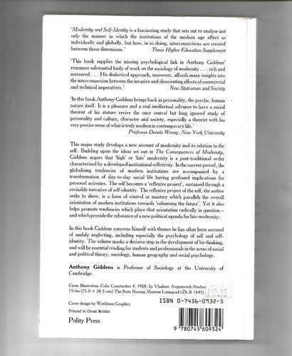 Modernity And Self Identity Self And Society Anthony Giddens 1