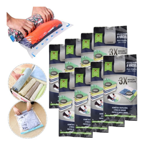 Kit 8 Sacola Saco A Vácuo Organizador Para Mala Viagem Roupa 0