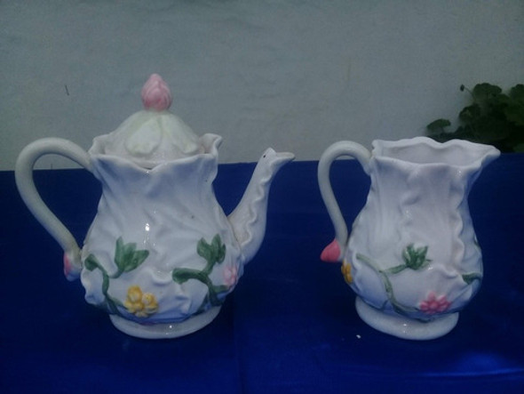 Dúo De Servir ( Cafetera Y Lechera ) En Porcelana. 0