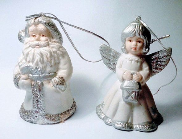 Adornos De Navidad Ceramica Campanas. Santa Claus Y El Angel 1