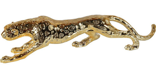 Estatua De Escultura Grande De La Pantera Leopardo De Oro Mo 0
