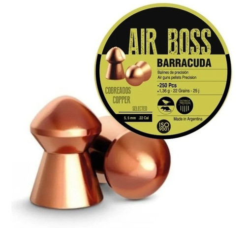 Balines Apolo Barracuda Air Boss Cobreados 5.5mm X 250 Lata 0