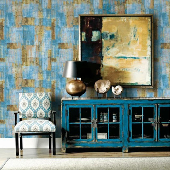 Rolo 10 Metros Papel De Parede Ranhuras Azul Bege + Cola 1 Rolo 10 Metros Papel De Parede Ranhuras Azul Bege + Cola 1