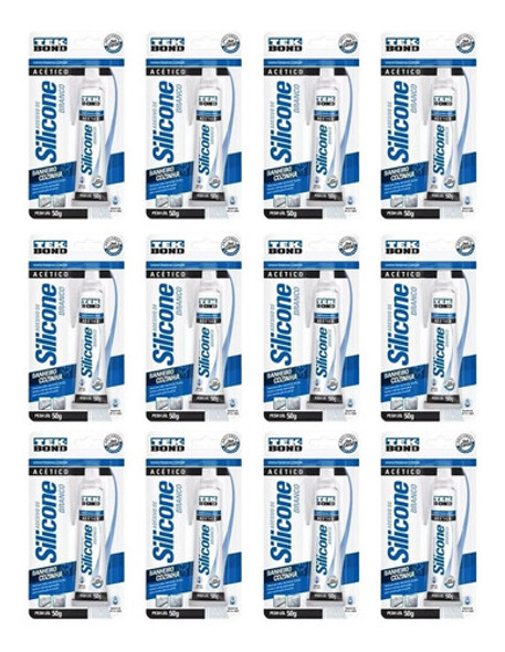 Kit12 Silicone Acético Blister Branco Construção 50g Tekbond 0