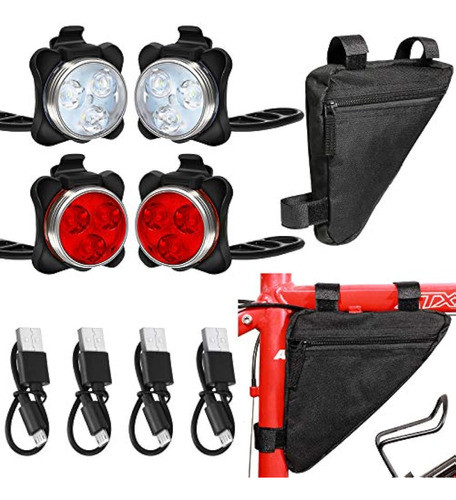 4 Piezas De Luz Usb Recargable Para Bicicleta, 0