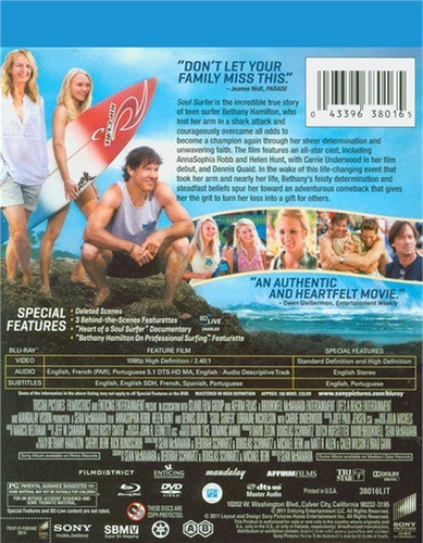 Blu-ray + Dvd Soul Surfer / Desafio Sobre Olas 1