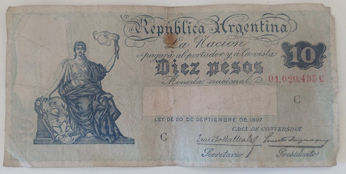 Billete Argentina 10 Pesos Caja De Conversión Bott 1633 #3 0