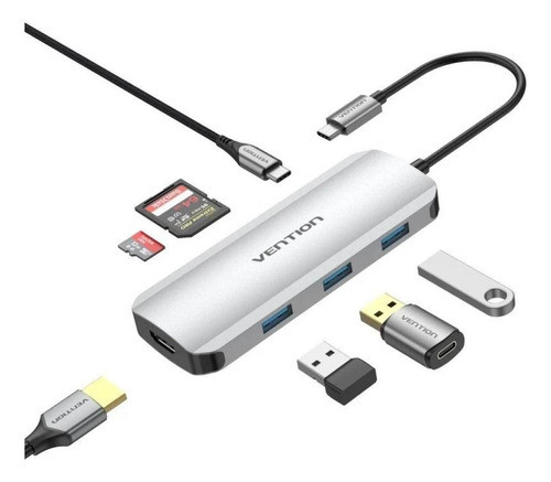 Estación Usb-c A Hdmi/usb 3.0x3/sd/tf/pd0.15m Vention 0