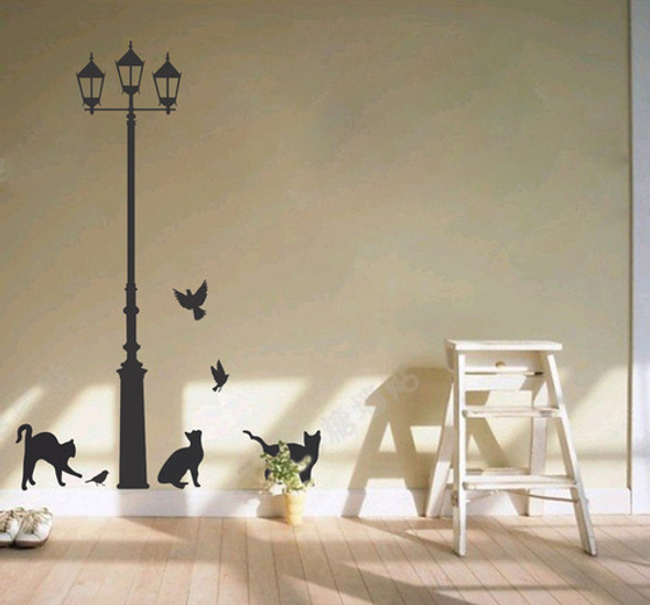 Vinilo Pared Farol Con Gatos Decoración Wall Stickers 1