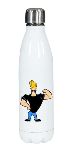Botella Blanca Acero Inoxidable-johnny Bravo Showing Muscles 0