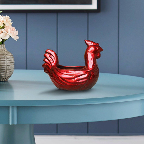 Pote Porta Ovos Galinha Vermelho Brilhante 1