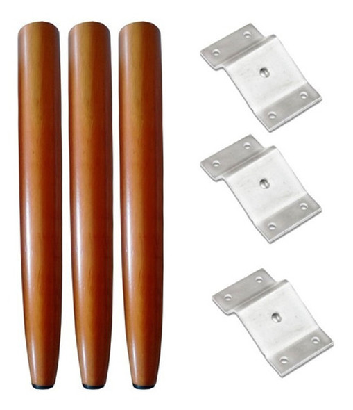 Kit 3 Pés Palito Madeira P/ Puff Poltrona + Chapinha Metal 0