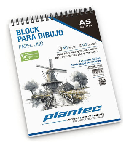 Block Para Dibujo Plantec A5 X 40 Hojas Lisas 90 Gr 15601 0