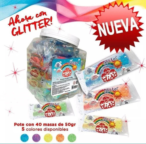 Masa Para Jugar Dido Pote X 40 Un. Nuevo Con  Glitter 0