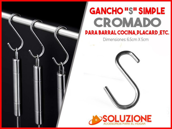 Gancho S Simple Cromado Barral Placard Hogar Cocina Oficina 1