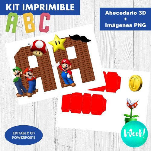 Kit Imprimible Letras 3d Editables Super Mario Bros 1