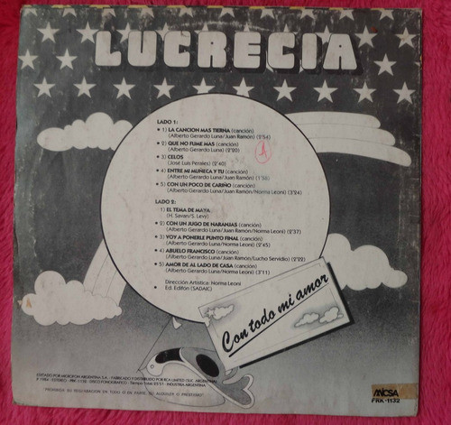 Lucrecia - Con Todo Mi Amor - Disco De Vinilo Lp 1