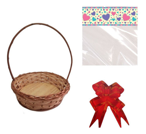 Cesta De Vime+saco Decorado+laço - Cesta De Presente - 1 Und 0
