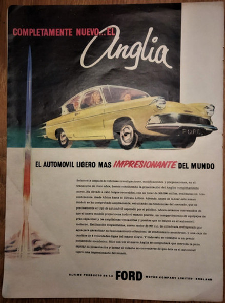 1954 Publicidad De Automovil Ford Modelo Anglia Vintage Raro 0