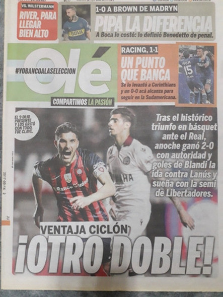 Diario Ole 14 Septiembre 2017 San Lorenzo 2 Lanús 0 0