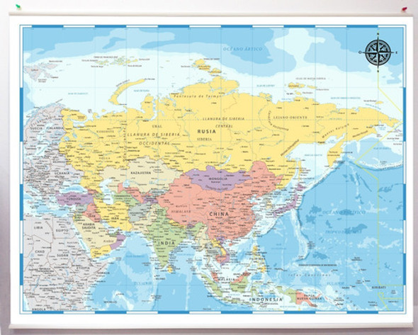 Hermoso Mapa De Asia En Lona De 120 X 85 Cms. Para Colgar 1