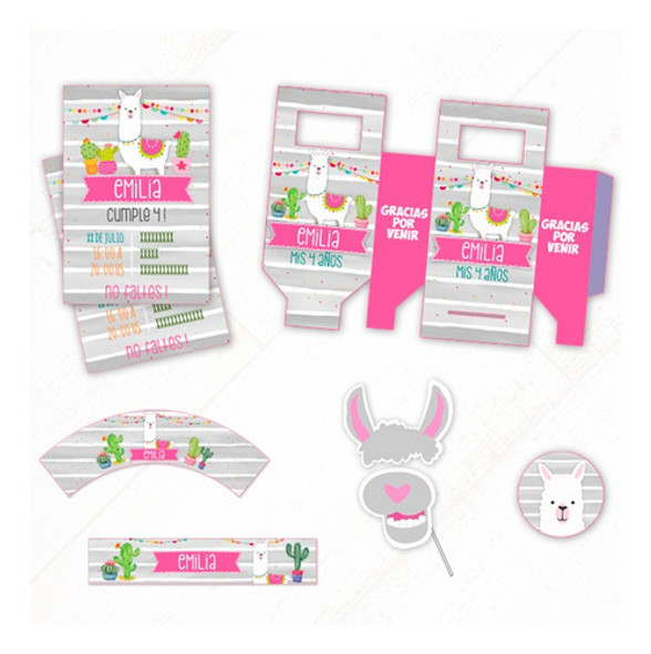Llama Y Cactus #3 Kit + Props De Regalo-textos Editables 0