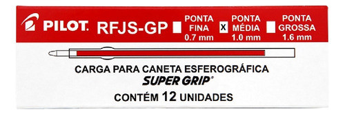 Refil Carga Rfjs Para Caneta Pilot Super Grip 1.0 Vermelha 1
