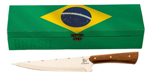 Faca Artesanal Bv Brasil 8 Pol. Lâmina Prata Cabo Madeira 0