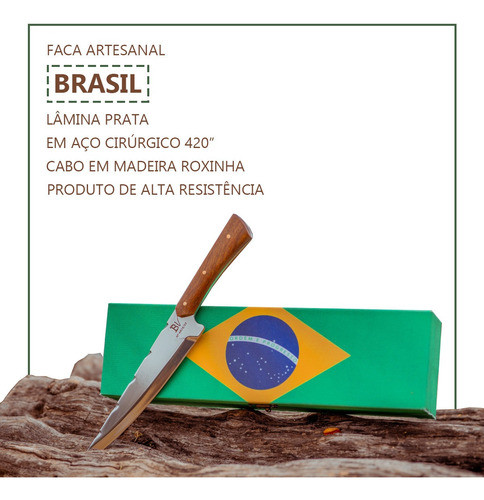 Faca Artesanal Bv Brasil 8 Pol. Lâmina Prata Cabo Madeira 1