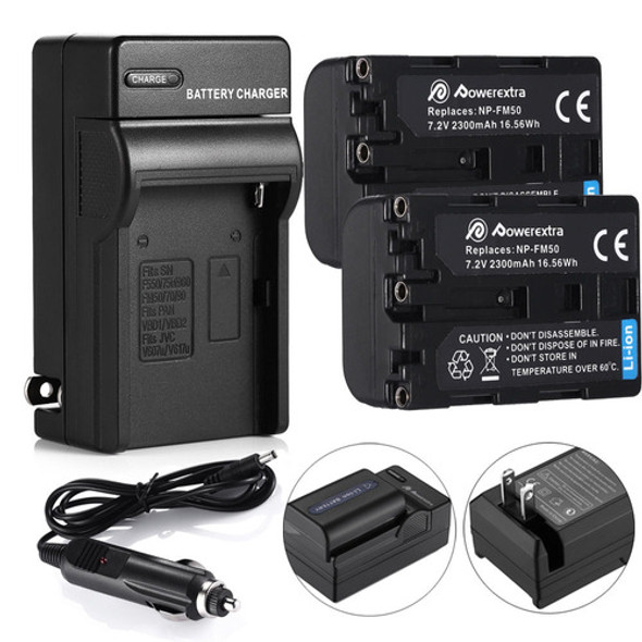 2 X Batería Np-fm50 + Cargador Para Sony Np-fm30 Np-fm51 Np- 0