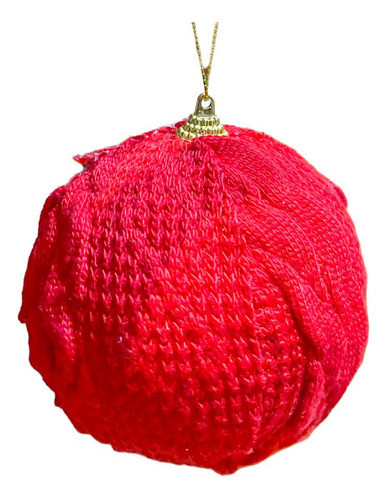 Trio De Bola De Natal Vermelha Em Trico 10cm 1