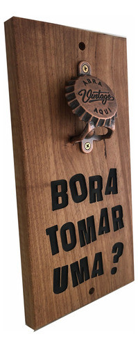 Abridor De Garrafas Parede Em Madeira Maciça Com Imã Bora 0