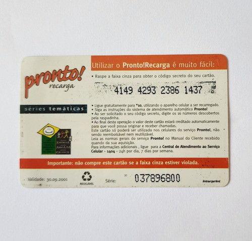 Coleção Cartão Telefônico Tim Pronto Athletico Paranaense 1