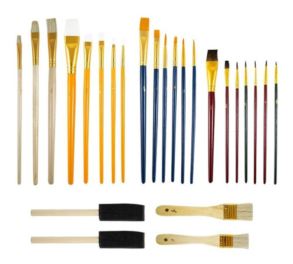 Set De 25 Pinceles Acrílico Oleo Tempera Acuarela Chato Fino 0