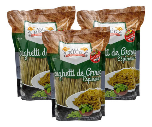 Fideos All Rice Spaghetti De Arroz Con Espinaca 300gr. X3 0