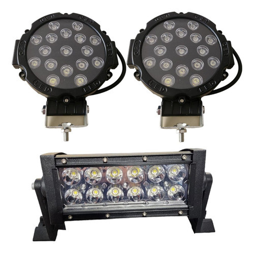 Barra Led 36w 12 Leds + 2 Faros 51w Redondos 4x4 Off Road 0